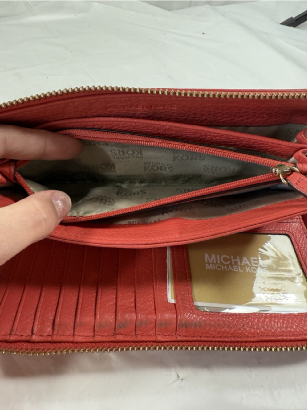 Michael Kors Logo Zip Continental Travel Saffiano Leather Wallet Watermelon - Picture 4 of 16
